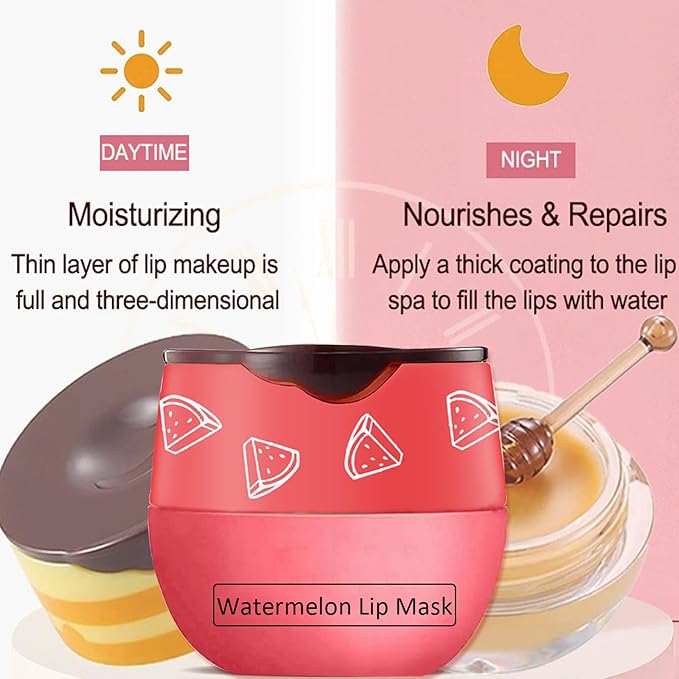 3 Pcs Bee Lip Balm Honey Pot,Honey&Strawberry&Watermelon Lip Sleeping Mask Hydrating Prevention Dry and Cracked Lip Scrubs Exfoliator Lip Care,Lip Mask Overnight Reduces Lip Lines-FemmiqueWomen