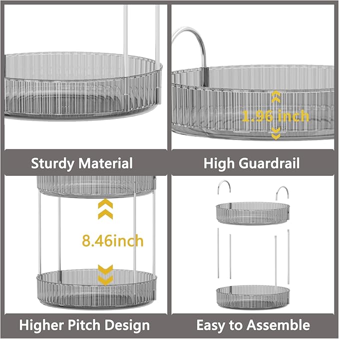 360 Rotating Makeup Organizer for Vanity,Bathroom Countertop Organizer,Spinning Perfume Organizer&Vanity Organizer(Grey-2 Tier)-FemmiqueWomen