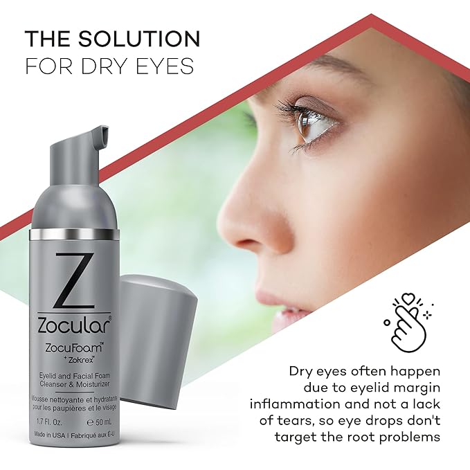 ZocuFoam Eyelid Cleanser - Foaming Eyelid Scrub - Natural pH Balanced Solution - 1.7 FL OZ (50mL)-FemmiqueWomen