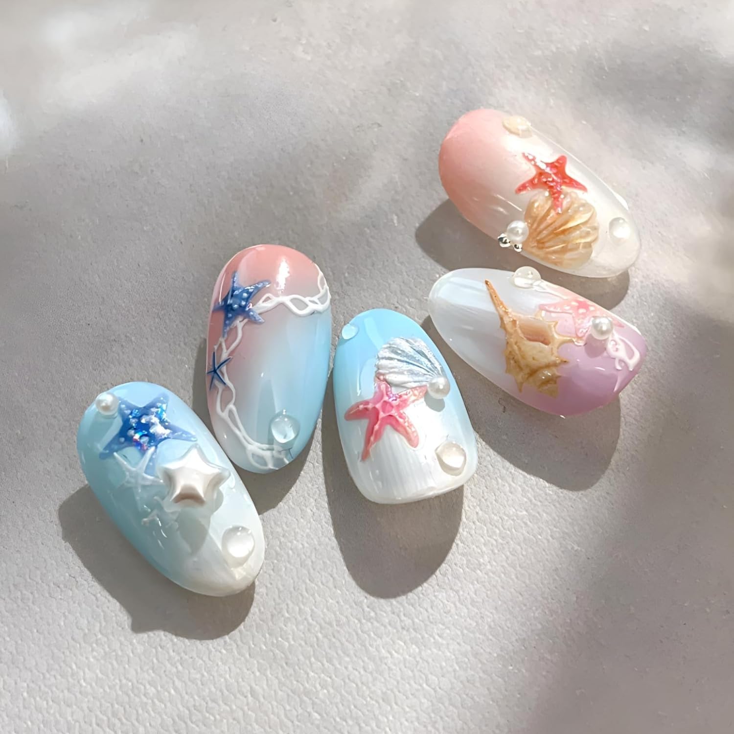 2 Sheets Starfish Nail Stickers for Nail Art 5D Embossed Ocean Nail Decals Summer Nail Stickers Colorful Nail Art Supplies Design Accessories for Women Acrylic Manicure DIY Decoration-FemmiqueWomen