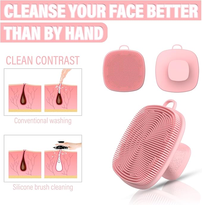 3 Pack Face Scrubber,Silicone Facial Cleansing Brush for Men & Women,Reusable Gentle Facial Waterproof Cleansing Skin Brush Exfoliating Scrubber for Sensitive Skin (Black+Pink+Gray)-FemmiqueWomen