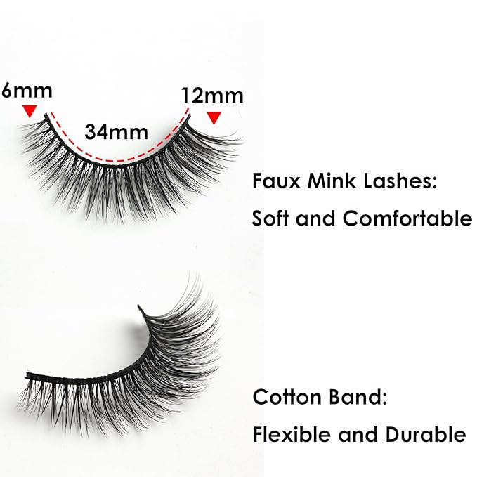 SUNWELL False Eyelashes 12mm Mink Lashes Natural Look Cat Eye Faux Mink Lashes 3D Fluffy Soft Luxury Volume Fake Eyelashes 10 Pairs Pack-FemmiqueWomen