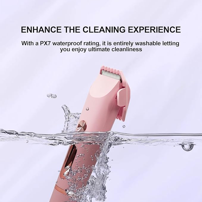 2025 Upgraded Bikini Trimmer for Women & 2 in 1 Dermave Bikini Shaver with LCD Display, Dual Head Cordless Electric Shaver, IPX7 Waterproof Wet/Dry Body Hair Trimmer for Face Body Intimate Areas,Pink-FemmiqueWomen