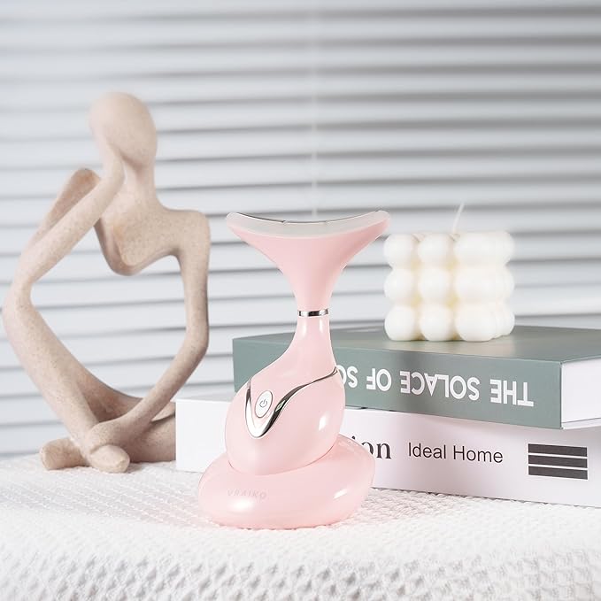 Iris Neck Face Massager, Pro Face Sculpting Tool with Charging Base, All-in-1 Facial Device for Enhanced Absorption, Radiance, Contouring, Elasticity, Home Facial Spa (Pink)-FemmiqueWomen