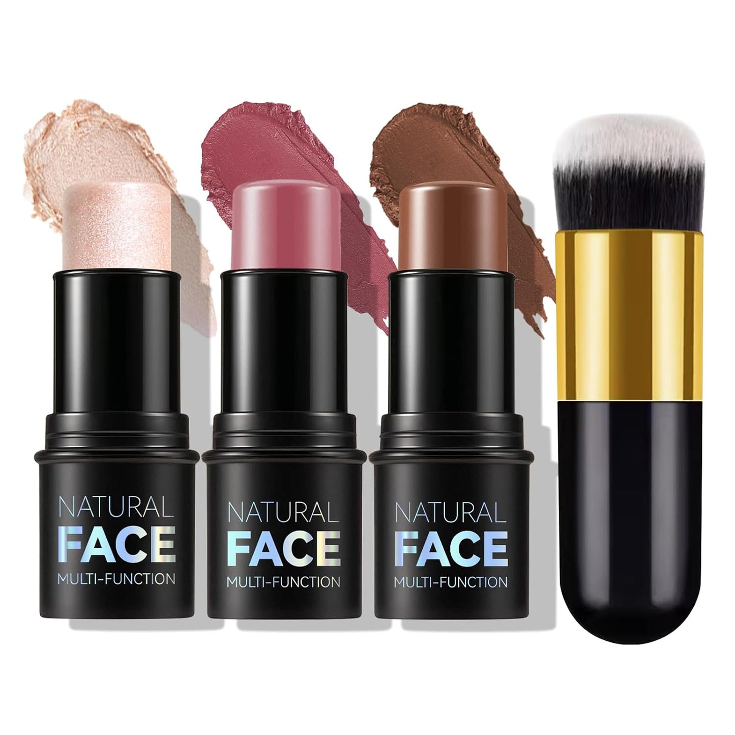 3Pcs Cream Contour Stick Makeup Kit,Create Face Contour,Highlighter Stick,Blush stick for Sculpt the Cheeks,Bronzer Contour Sticks,Waterproof and Long-lasting Contour makeup set,Non-greasy（02#05#06#）-FemmiqueWomen