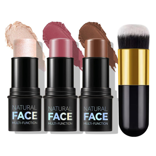 3Pcs Cream Contour Stick Makeup Kit,Create Face Contour,Highlighter Stick,Blush stick for Sculpt the Cheeks,Bronzer Contour Sticks,Waterproof and Long-lasting Contour makeup set,Non-greasy（02#05#06#）-FemmiqueWomen