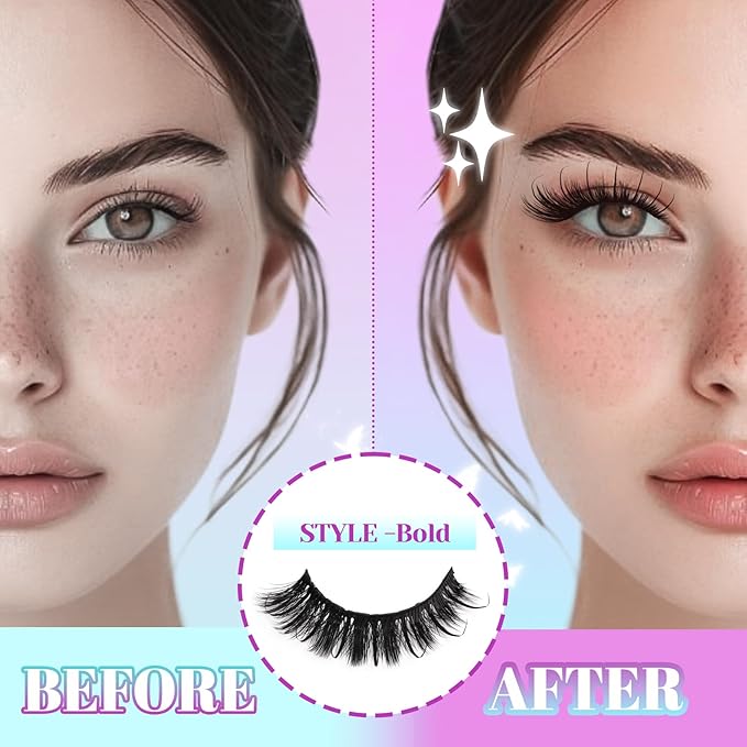 Losha Lashes Fluffy False Eyelashes 10 Pairs Spiky Cat Eye Lashes Kit with Lash Glue and Lash Tweezers 3D Volume Fake Eyelashes Soft Faux Mink Lashes Pack (Bold)-FemmiqueWomen