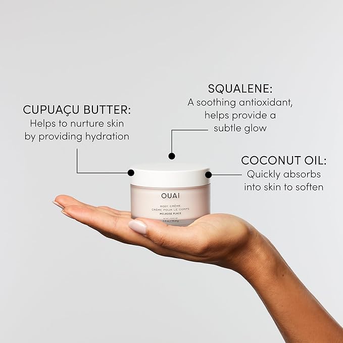 OUAI Body Cream Travel Size, Melrose Place - Hydrating Whipped Body Cream with Cupuaçu Butter, Coconut Oil & Squalane - Softens Skin and Delivers Healthy-Looking Glow - Sulfate Free Skin Care (3.4 Oz)-FemmiqueWomen