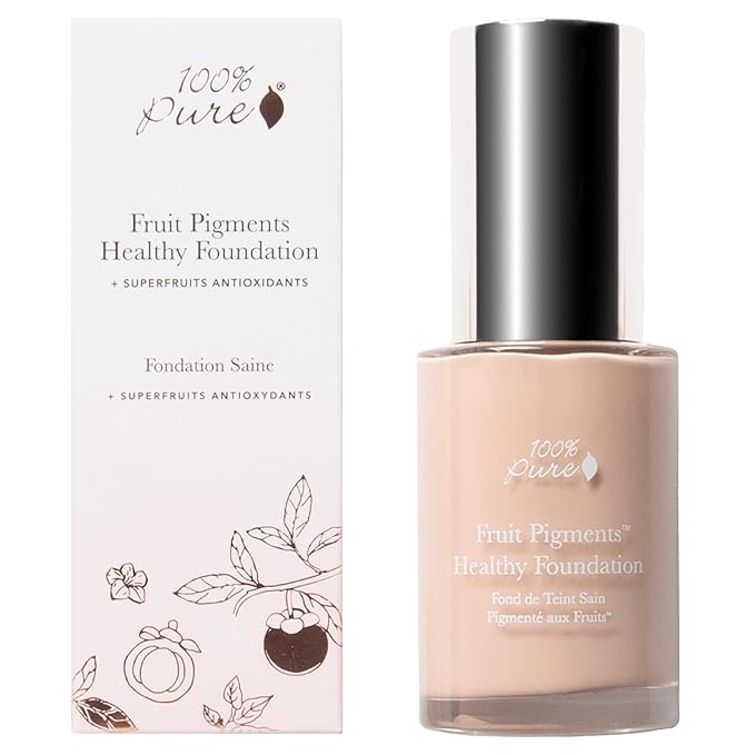 100% PURE Healthy Foundation Full Face Coverage Makeup, Liquid Matte Finish with Anti-Aging Benefits - Vegan - Gorgeous Fruit Pigmented Creme Color - (Fair with Warm Undertones) - 1 Fl Oz-FemmiqueWomen