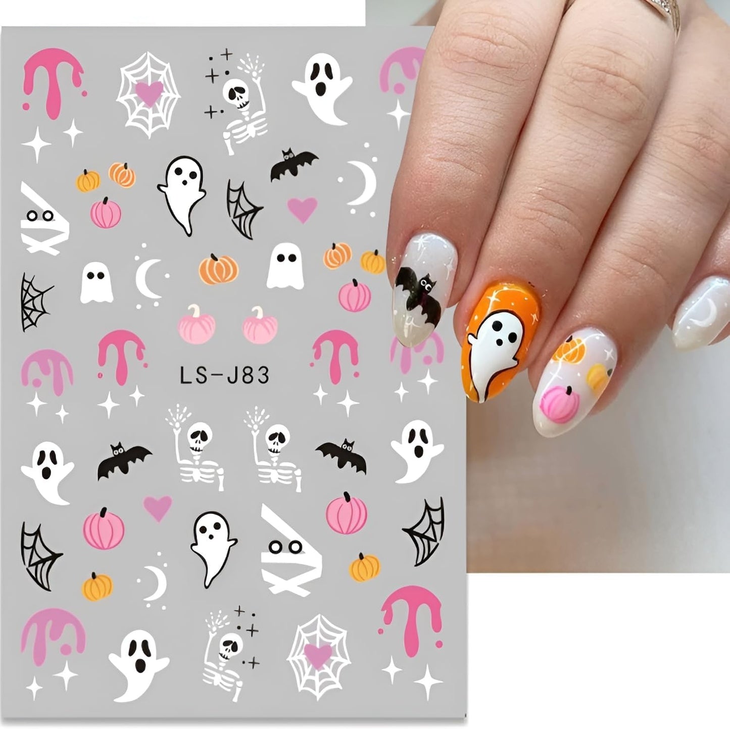 12 Sheets Halloween Nail Stickers for Nail Art 3D Self Adhesive Halloween Nail Decals Cute Ghost Nail Art Stickers Pumpkin Nail Design DIY Manicure Cat Bat Nails Supplies for Women Girls-FemmiqueWomen