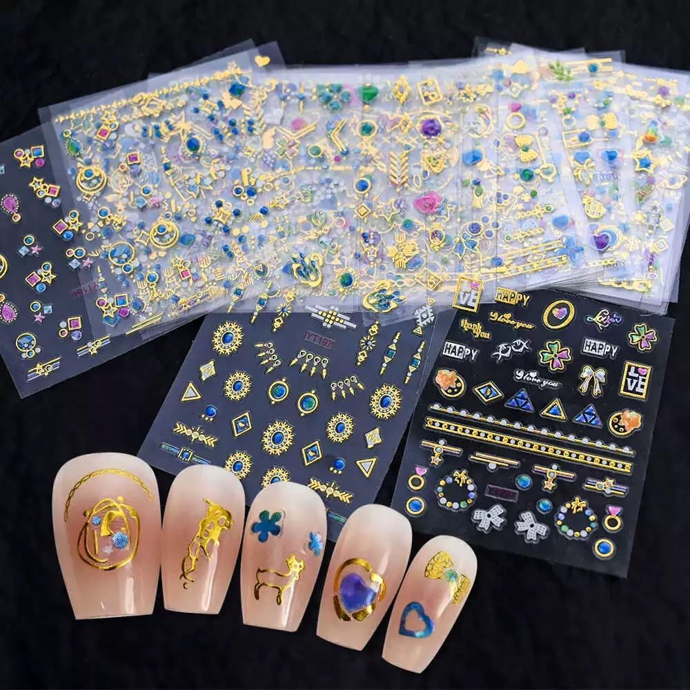 30 Sheets Gem Star Nail Stickers 3D Self Adhesive Luxury Blue Gems Theme Nail Art Charms Sticker Decals for Crafts Supplies Accessories (ST-BG)-FemmiqueWomen