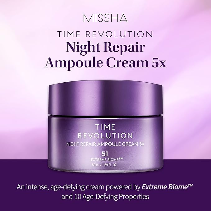 MISSHA Time Revolution Night Repair Ampoule Cream (5th Gen) 1.69 Fl Oz - Triple Fermented Deep-Sleep Night Cream - Overnight Care for Enhanced Radiance, Korean Skincare-FemmiqueWomen