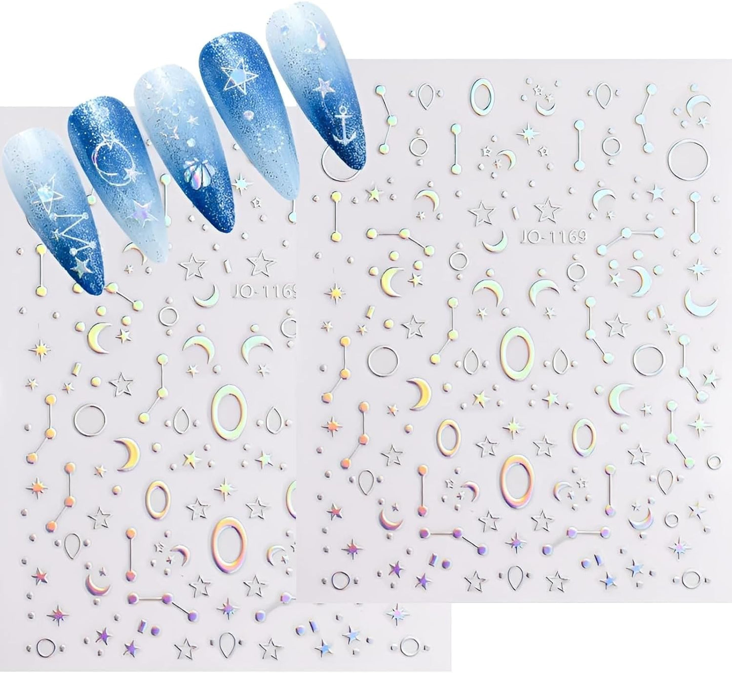 12 Sheets Aurora Nail Stickers for Nail Art 3D Self Adhesive Moon Star Nail Art Stickers Aurora Nail Decals Glitter Holographic Nail Design Heart Nail Art Supplies DIY Manicure Decorations for Women-FemmiqueWomen