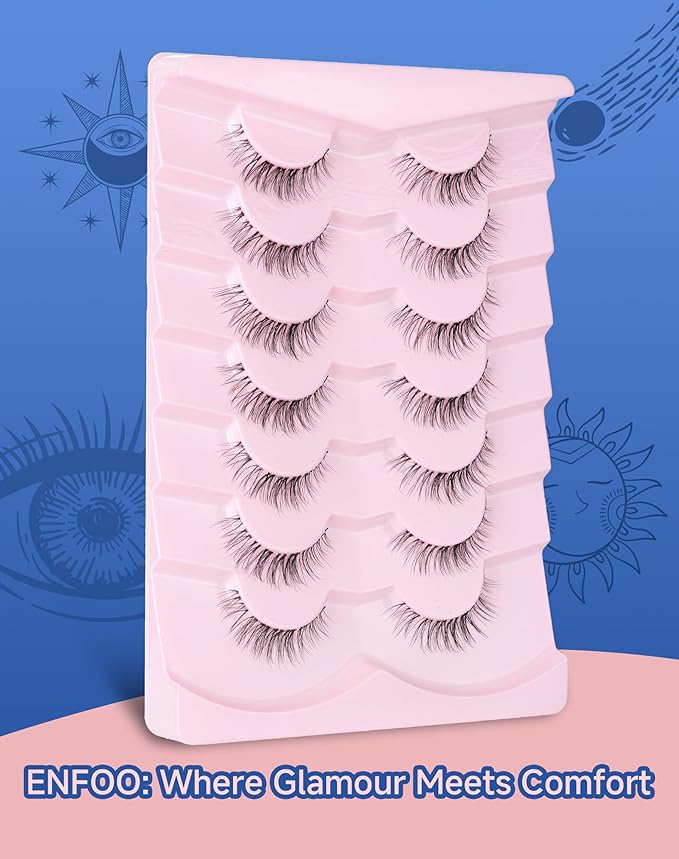 Lashes Natural CLear Band Wispy False Eyelashes Natural Look Flared Strip Eyelash False Eye Lash Soft 7 Pairs Everyday SF-04-FemmiqueWomen