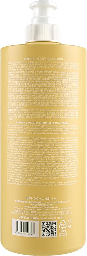 laferme Laminaria Shampoo with Organic Ingredient, Korean Clarifying Shampoo, Hydrating for Dry Hair, Strengthening for Weak Hair, Sulfate & Paraben-Free, for Women & Men, 33.8 FL OZ, Pear & Freesia-FemmiqueWomen