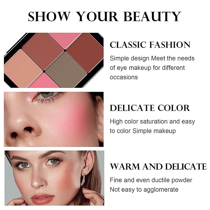 12 Colors Blush Palette,Highlighter Blush Powder Makeup,Long-Wearing,Smudge Proof,Natural-Looking,Blendable Cruelty-Free Matte Finish,Contour and Highlight Blush Palette Face Cosmetics Makeup-FemmiqueWomen