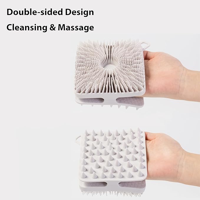 2 PC Silicone Exfoliating Body Scrubber, Silicone Body Shampoo Brush, Soft Silicone Loofah for Sensitive Skin, Shower Silicone Hair Scalp Massager, Easy to Clean, Lather Well(Gray&Pink)-FemmiqueWomen