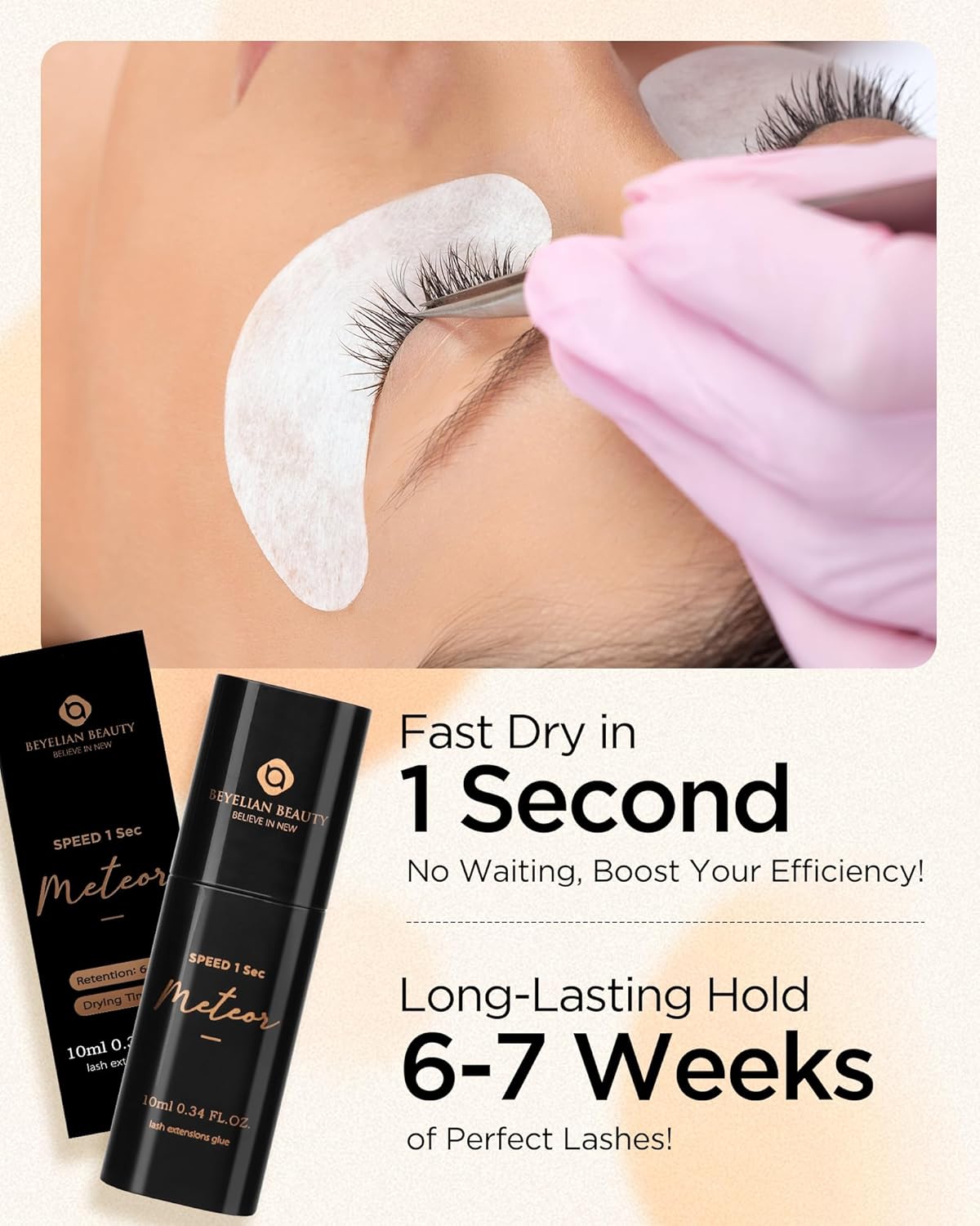 Lash Extension Glue, Professional Eyelash Extension Glue for Volume and Classic Lashes 10 ml, Smart Drop Technology Accurate 0.03 ml, 1S Dry Time, 6-7 Weeks Retention by BEYELIAN-FemmiqueWomen