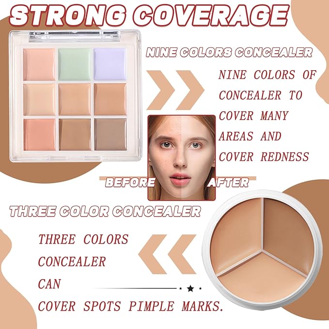 12 Colors Correcting Concealer Palette Kit with Brush,Cream Makeup Contour Palette for All Skin Type,Color Corrector Concealer Foundation Palette for Conceals Dark Circles & Blemish-FemmiqueWomen