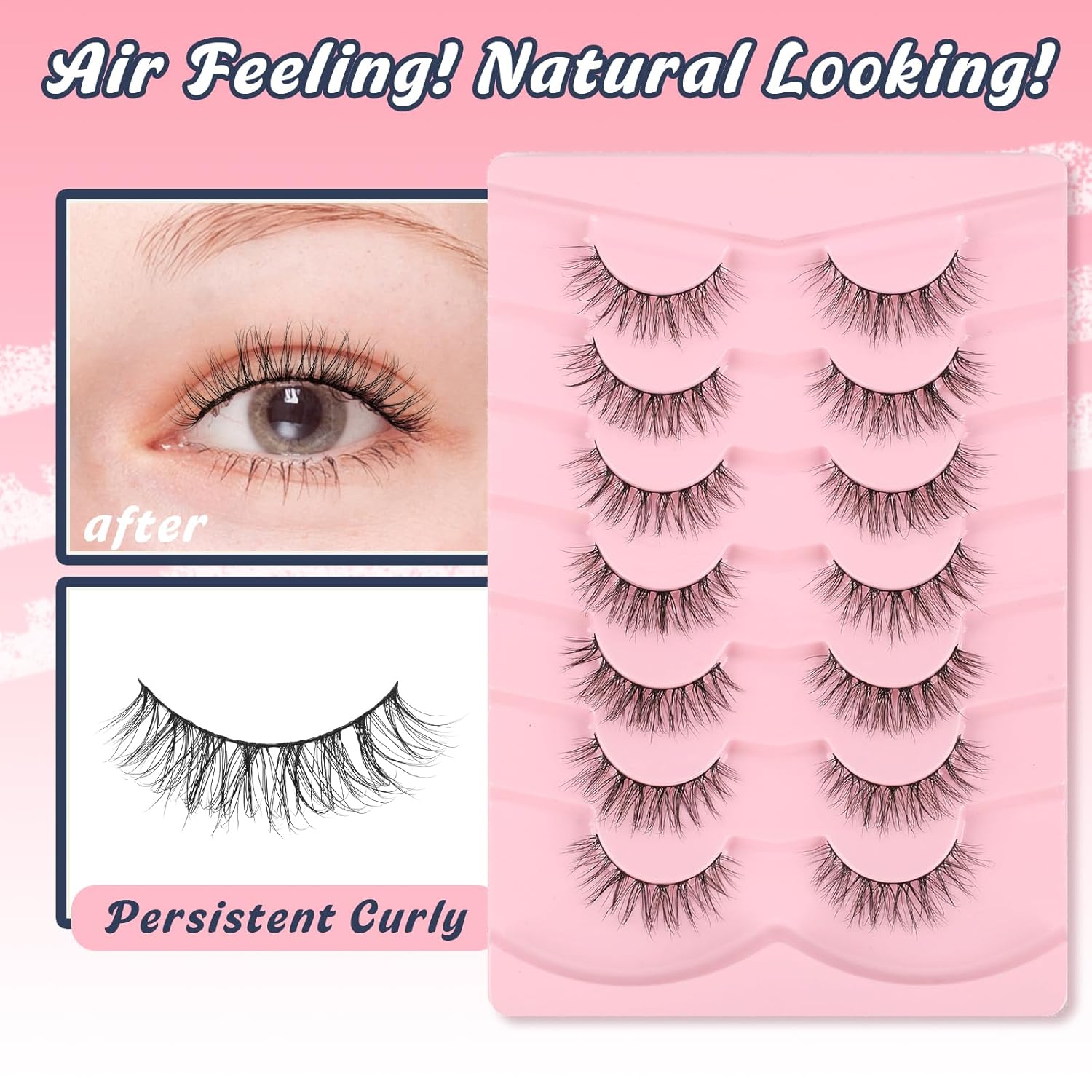 Lashes Natural Wispy Eyelashes 15mm Strip Lashes Pack False Eyelashes 0.1MM Thin Band C Curl Eye Lashes 3D Volume False Eyelashes Siligli Lashes 7 Pair-FemmiqueWomen