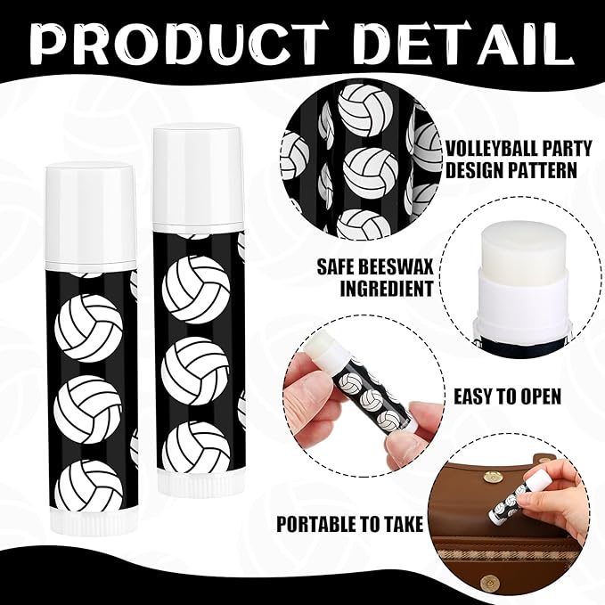 24 Pcs Volleyball Lip Balm Volleyball Team Gifts Volleyball Party Favors Volleyball Lip Balm Gift for Volleyball Team Volleyball Party Guest Supplies (Black)-FemmiqueWomen