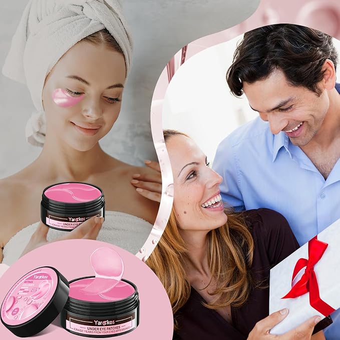 2 Packs 60 Pcs Under Eye Patches, 24K Gold+Pink, 30 Pairs Women Undereye Mask for Puffy Eyes Dark Circles Treatment, Men Collagen Gel Pads Hydrating for Eye Bags Puffiness Wrinkle, Beauty Skin Care-FemmiqueWomen