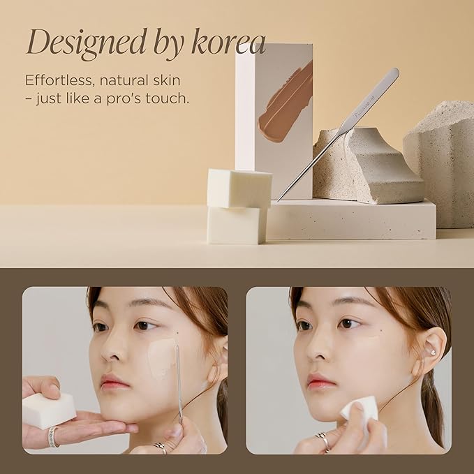 Korean Piccasso Brush Makeup Spatula + Sponge 2P Set – Professional Makeup Tools with Precision Spatula and 2 Soft Sponges, Ideal for Blending Foundation, Cream, or Liquid Makeup-FemmiqueWomen
