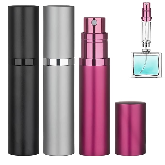 3-Pack 5ml Refillable Perfume Atomizer Travel Bottle Leakproof Luxury Travel Perfume Refillable Bottle, Portable Fragrance Atomiser (Black & Grey & Rose Red)-FemmiqueWomen