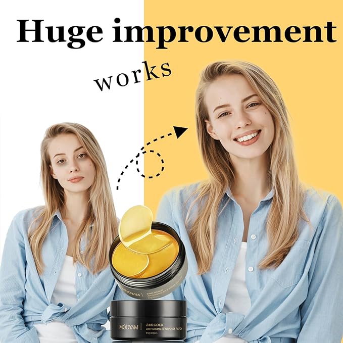 24k Gold Eye Treatment Maks 60PCS Under Eye Patch Cooling Under Eye Pads for Brightening Repairing and Refreshing Your Skin Under Eye Mask, Beauty Skin Care(gold)-FemmiqueWomen