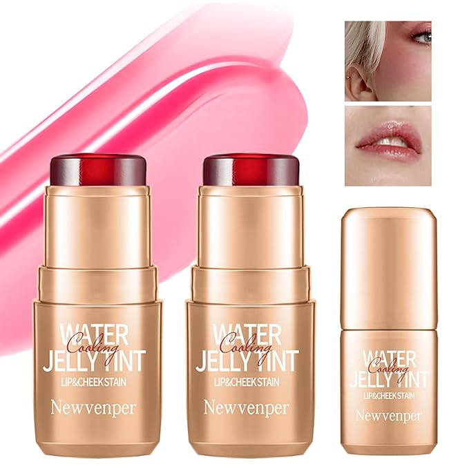 2PCS Jelly Blush Stick, Multi-Purpose Lip & Cheek Stick, Waterproof jelly tint, Moisturizing Cooling Water Jelly Tint Long Lasting cheek stain & lip tint for Women and Girls 01#-FemmiqueWomen