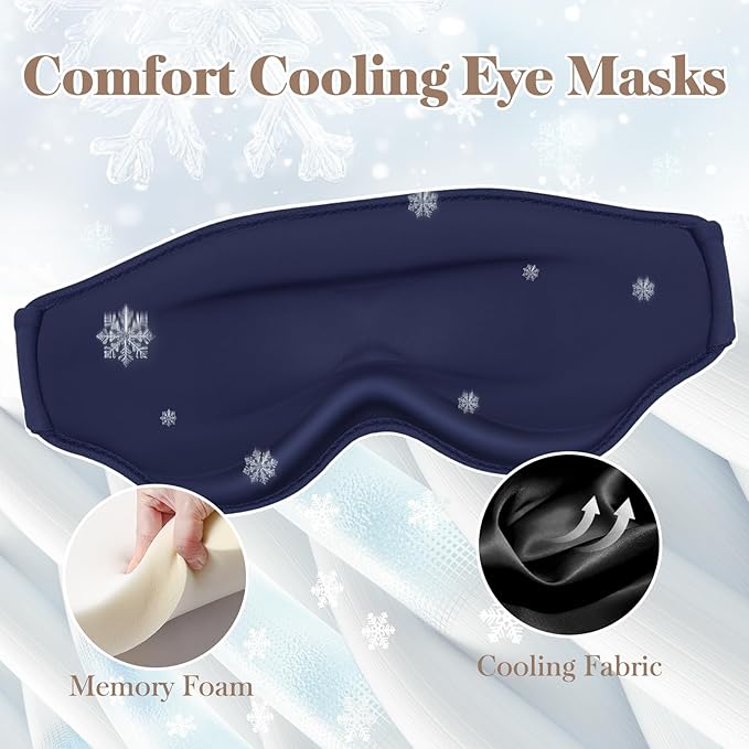 3D Cooling Eye Mask Sleep Mask for Men & Women, 100% Pressure-Free & Light Block-Out Eye Mask for Sleep with Easy Adjustable Strap, Night Eye Cover for Travel, Blue-FemmiqueWomen