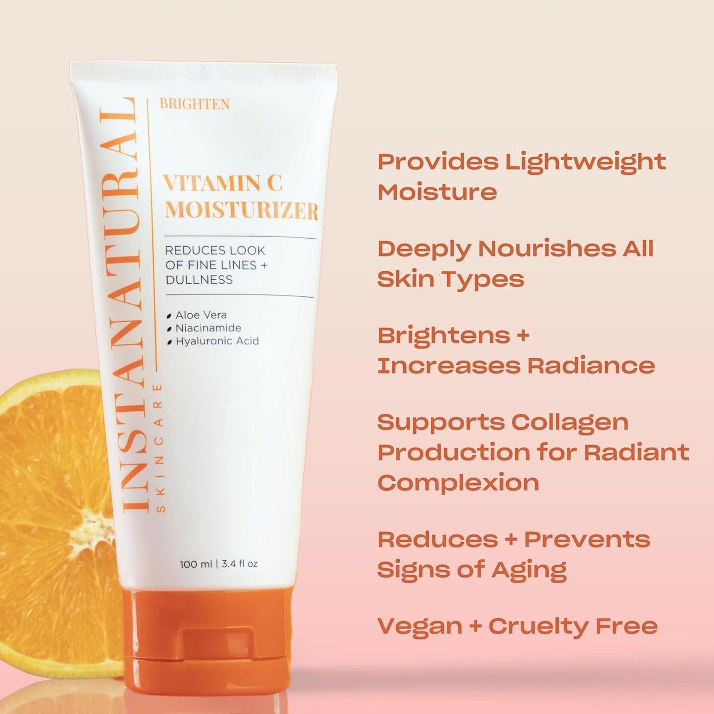 InstaNatural Vitamin C Moisturizer Face Cream, Brightens and Reduces the Look of Fine Lines and Wrinkles, Moisturizing Lotion for Dry Skin, with Hyaluronic Acid, 3.4 FL Oz-FemmiqueWomen