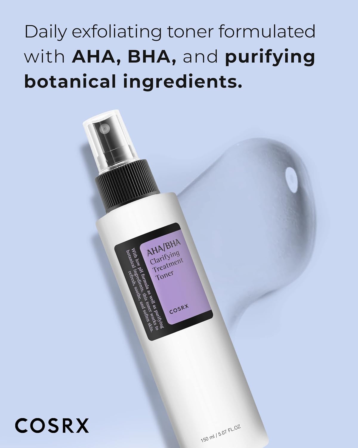 COSRX AHA/BHA Treatment Toner 5.07 fl.oz/ 150ml, Facial Exfoliating Spray for Whiteheads, Pores, & Uneven Skin, Korean Toner, Not Tested on Animals, No Parabens, No Sulfates, Korean Skin Care-FemmiqueWomen