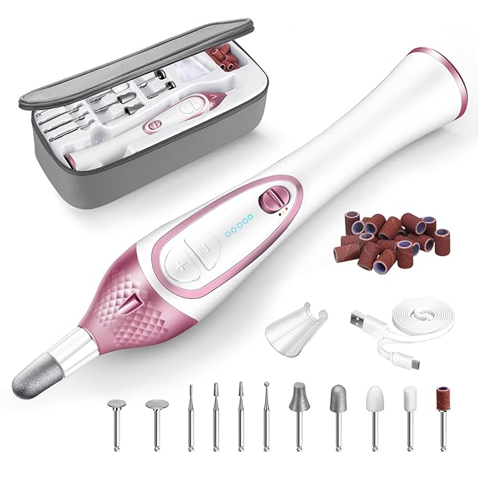 36-Piece Professional Manicure Pedicure Kit-Cordless Electric Nail File Kit,20000RPM, 11Pcs Bits,4 Speed,Rechargeable Pedicure Tool for Feet,Hand Foot Care Nail Drill Tool for Nail Grind Trim Polish-FemmiqueWomen