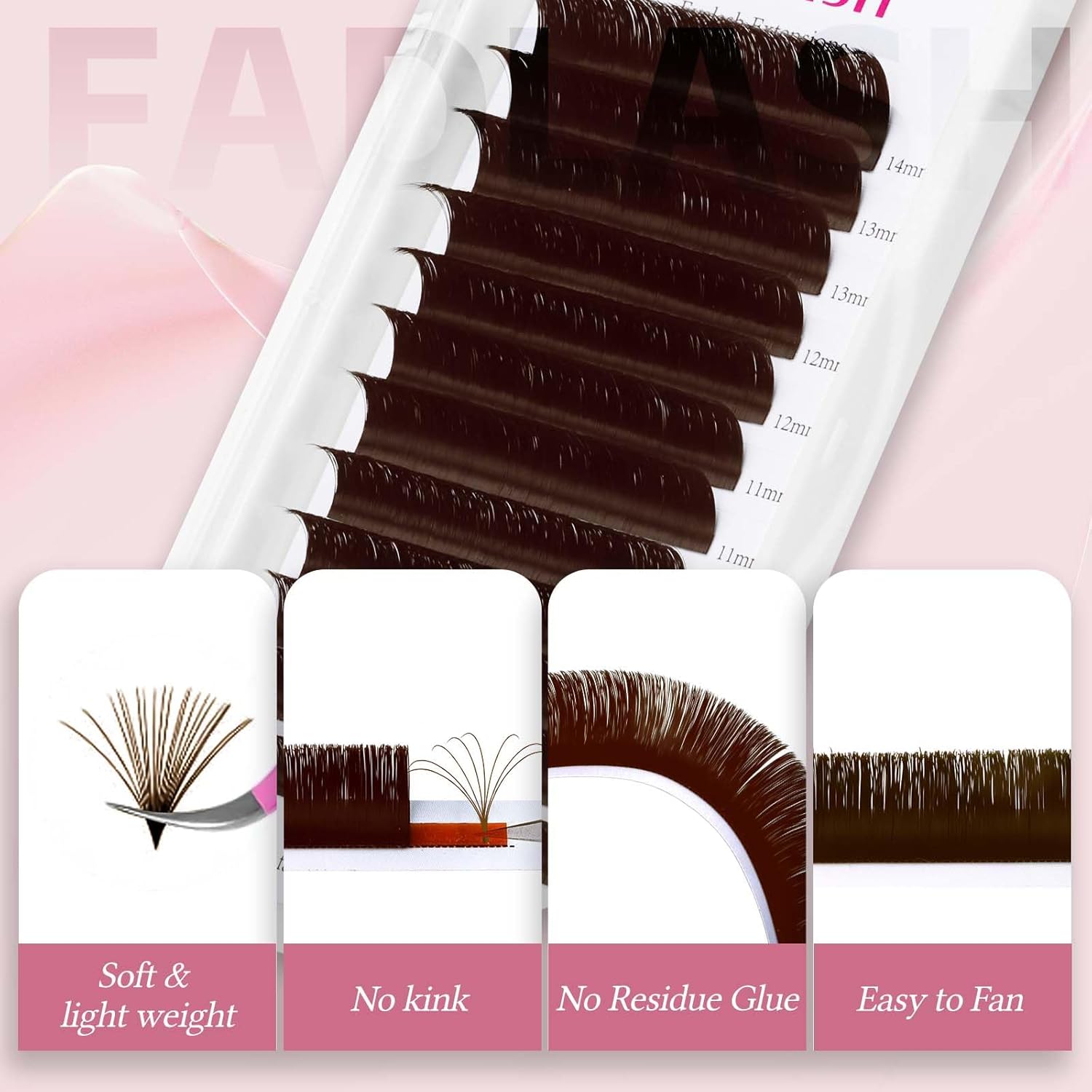 FADLASH Brown Lash Extensions Easy Fan Volume Lashes Colored Lash Extensions C Curl Volume Lash Extension 0.07 Self Fanning Eyelash Extensions (Dark Brown-0.07C, 8-14mm)-FemmiqueWomen