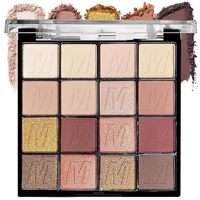 16 Colors Nude Champagne Gold Glitter Matte Shimmer Eyeshadow Palette for Eye Makeup,High Pigmented Brown Eye Shadow Primers Powder Palet de sombras de ojos-FemmiqueWomen