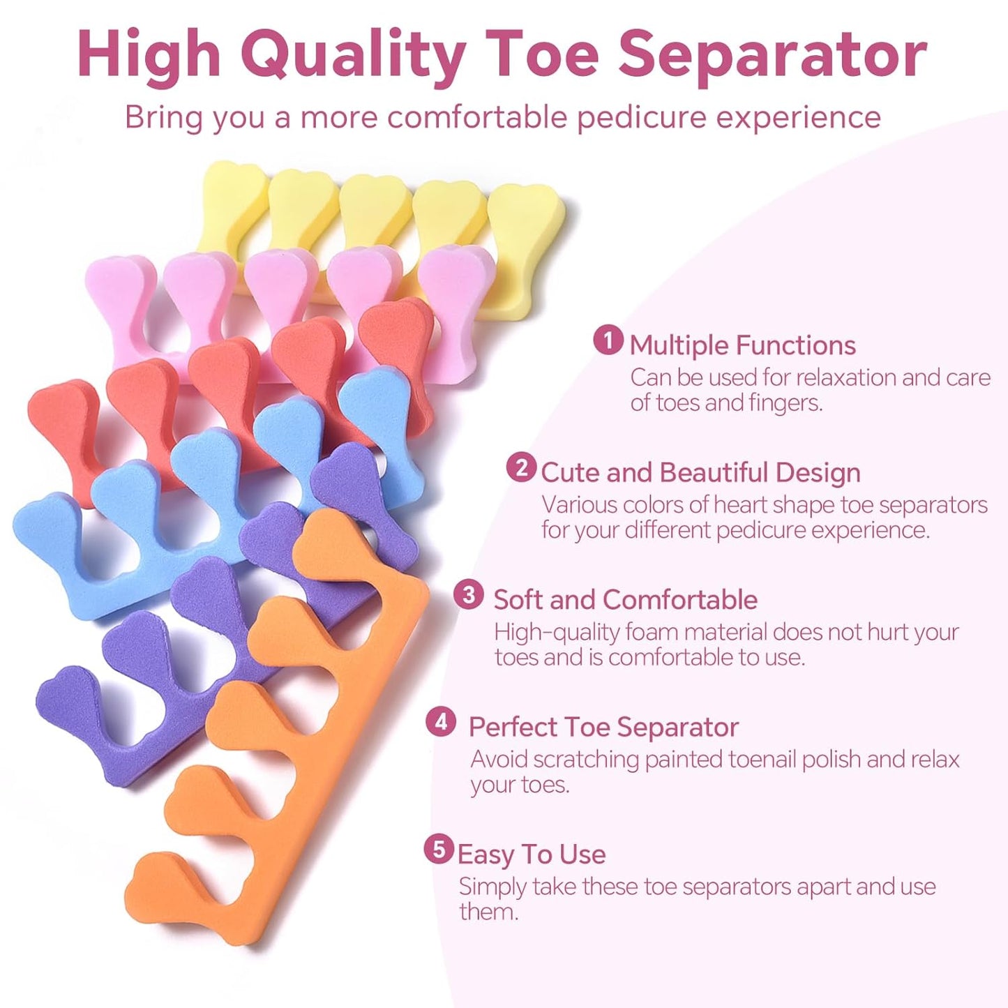 24pcs Toe Separators Set Colorful Heart Toe Separators Soft Durable Pedicure Tools for Feet Cute Design for Kids, Men and Women Spa & Pedicure & Manicure Tools-FemmiqueWomen