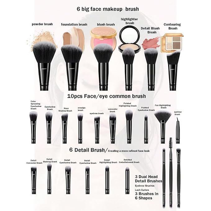 47Pcs Black Makeup Brushes Set Professional Makeup Kit Multi-functional Makeup Tool Set with Facial Makeup Accessories, Foundation Makeup Brush Kit Eye and Face Make up Brushes & Tools-FemmiqueWomen
