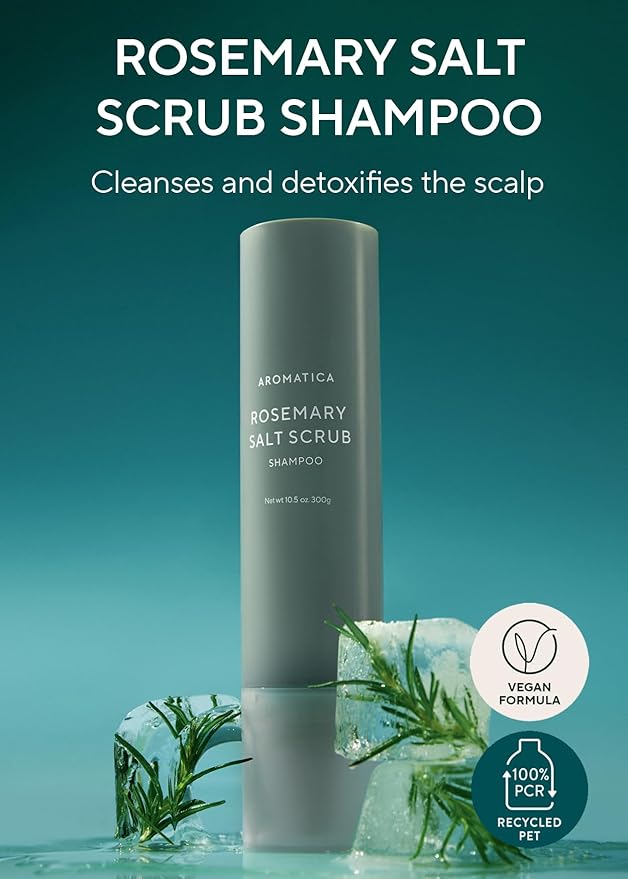 AROMATICA Rosemary Salt Scrub Shampoo - Hair Loss Korean Scalp Detox Shampoo with Rosemary Scalp Oil | Scalp Exfoliator with Salt Scrub for Oily Scalp | Sulfate Free, Silicone Free (10.5 oz / 300g)-FemmiqueWomen