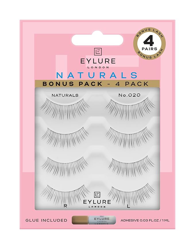 Eylure Naturals No. 020 Reusable Eyelashes, Adhesive Included, Black, 4 Pairs-FemmiqueWomen