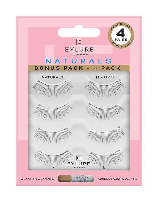 Eylure Naturals No. 020 Reusable Eyelashes, Adhesive Included, Black, 4 Pairs-FemmiqueWomen