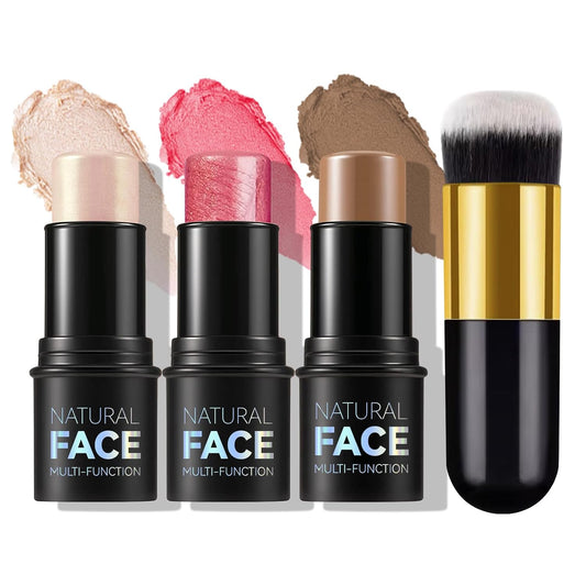 3Pcs Cream Contour Stick Makeup Kit,Create Face Contour,Highlighter Stick,Blush stick for Sculpt the Cheeks,Bronzer Contour Sticks,Waterproof Long-lasting Contour set,Non-greasy（01#,03#,04#）-FemmiqueWomen