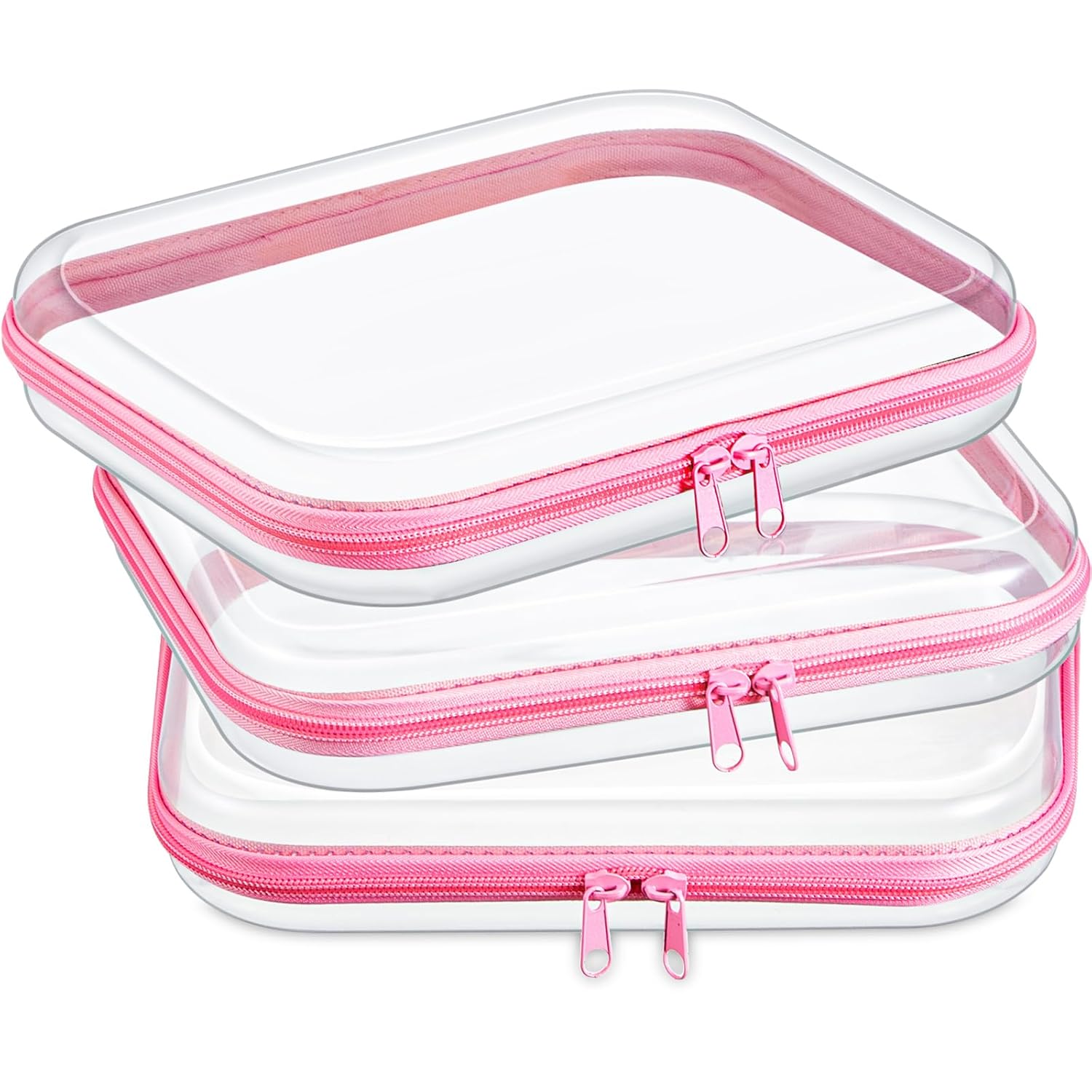 Hoolerry 3 Pcs Clear Hard Zipper Case Plastic Pouch Transparent Hard Case Clear Makeup Bag Portable Travel Organizer Bin for Cosmetics, Building Blocks, Puzzles(Pink,M)-FemmiqueWomen