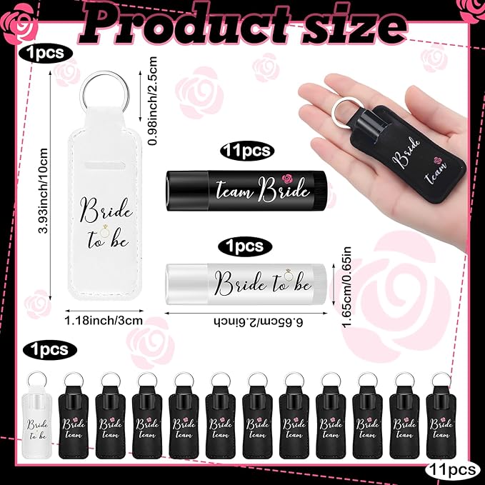 24 Pack Bachelorette Party Favor Lip Balm Set Team Bride Lip balm with Lipstick Holder Keychain Bride to be Lip balm Bridal Shower Proposal Gifts for Wedding Party Favors(White, Black)-FemmiqueWomen