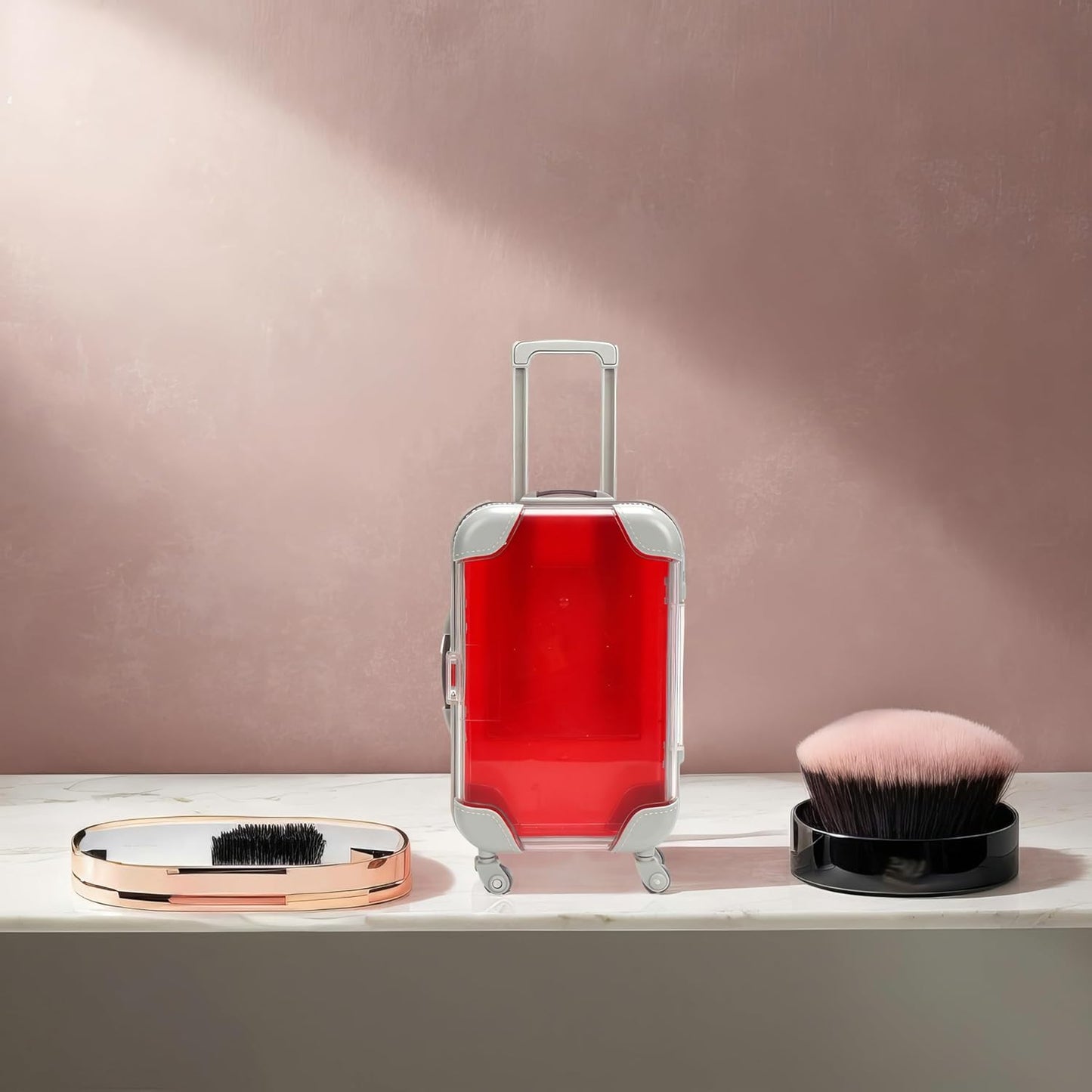 False Eyelash Storage Box, Portable Travel Organizer Mini Luggage False Eyelash Tray Makeup Tool (RED)-FemmiqueWomen