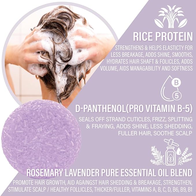 Rosemary Lavender Volumizing Shampoo Bar, Vegan, Sulfate-Free, Made in the USA, with Rice Protein for Fine Hair, Eco-Friendly, Plastic-Free, Up to 60 Washes-FemmiqueWomen