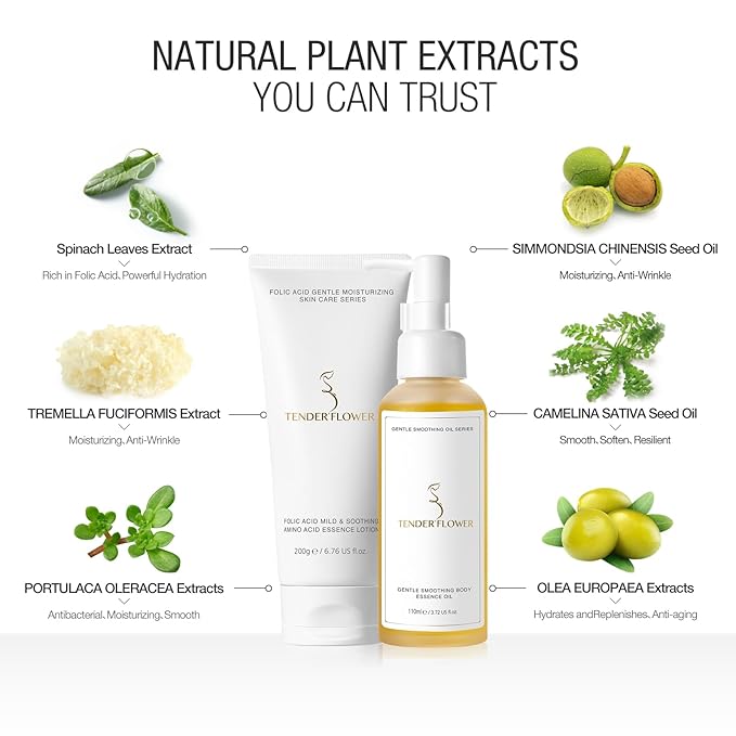 2PCS Folic Acid&Amino Acid,Essence combination of oil and lotion,Age-Defying Vegetable Glycerine for Skin Firms, Smooth, Anti Stretch Mark, Moisturizing 6.7 OZ +3.7 OZ-FemmiqueWomen