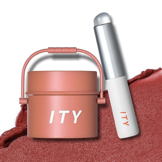 ITY Velvet Matte Finish Lip Stain-Mousse Textured Pudding Pot Lip Clay with Brush, Nude Shade, Dual-Use as Lipstick and Blush, Conceals Lip Lines, Rich Pigment, 0.21 oz (6g) in Terracotta Kiss-FemmiqueWomen