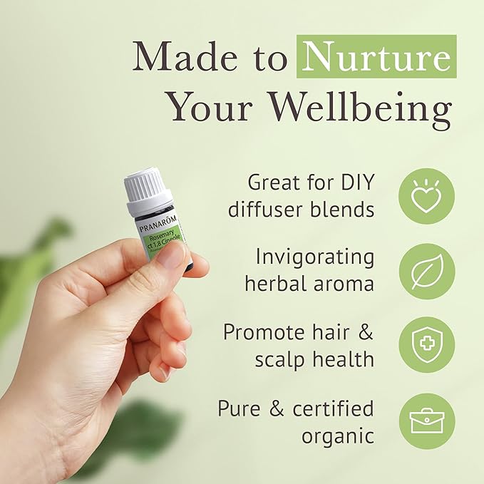 Pranarom USDA Certified Organic Rosemary Cineole Essential Oil (5ml), 100% Pure Undiluted Therapeutic Grade from Tunisia for Aromatherapy, Diffuser, Meditation, Massage, Relaxation-FemmiqueWomen