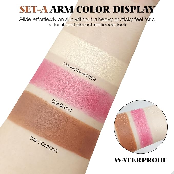 3Pcs Cream Contour Stick Makeup Kit - Cream Blush Stick Highlighter Stick Contour Bronzer Stick for Cheeks, Waterproof Long Lasting Blendable, Contour Stick Trio for Face Makeup (#01, 03, 04)-FemmiqueWomen